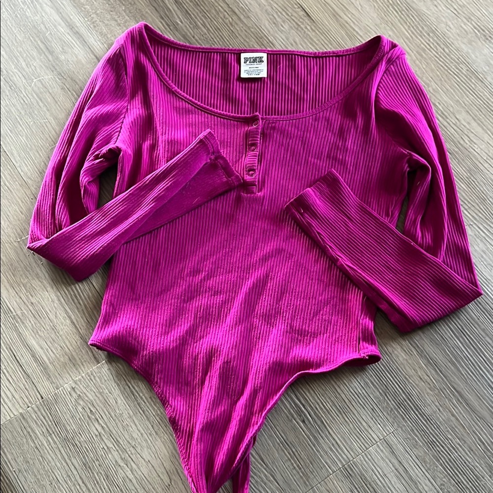 PINK Victoria's Secret Fitted Asymmetrical Pink Bodysuit